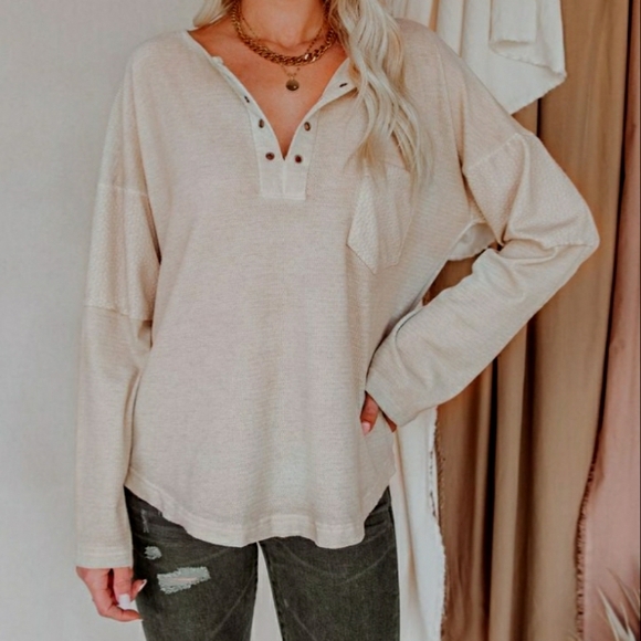 heyson Tops - Heyson oversized medium long sleeve drop shoulder top with pockets and grommets